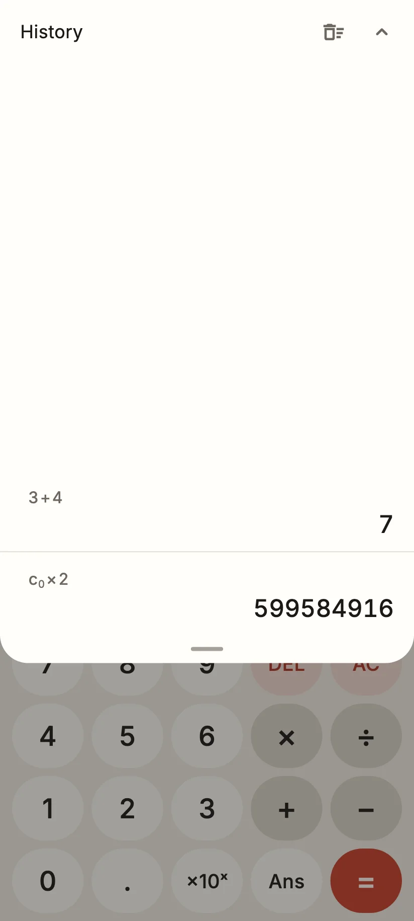 Sumi's history drawer listing previous calculations
